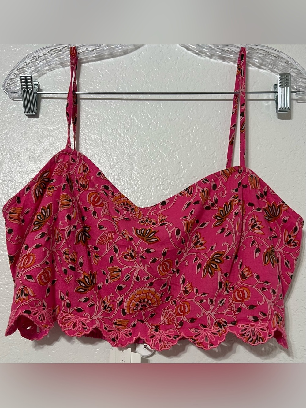 NWT Caroline Constas Pink Floral Cotton 2-Piece Set Crop Top Tiered Midi Skirt - Picture 11 of 17